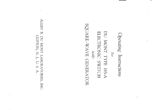Electronic Switch and Square-Wave Generator 185-A; DuMont Labs, Allen B (ID = 1788418) Equipment