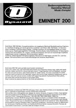 Eminent 200; Dynacord W. (ID = 2792770) Ampl/Mixer