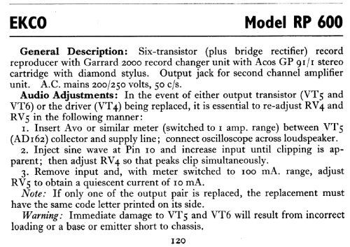 RP600; Ekco, E.K.Cole Ltd.; (ID = 806296) R-Player