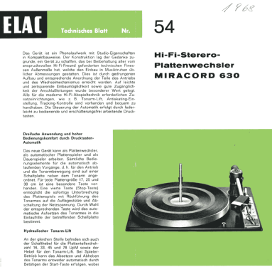 Miracord 630; Elac Electroacustic (ID = 736435) Enrég.-R