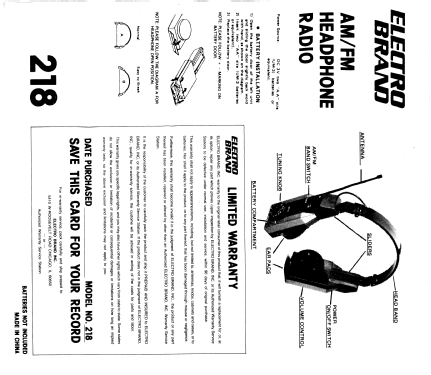 AM/FM Headphone Radio 218; Electro-Brand Inc.; (ID = 2057746) Radio