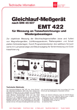 Gleichlauf-Messgerät EMT 422; Elektromesstechnik (ID = 2921638) Equipment