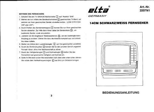 14cm Black/White Televison Best.-Nr. 2207N1; Elta GmbH, Rödermark (ID = 2363320) Télévision