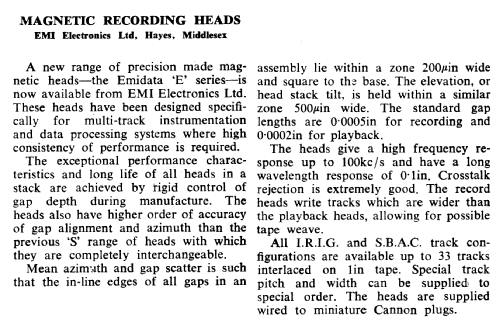 Magnetic Recording Heads Emidata 'E Series'; EMI; Hayes, (ID = 2775400) Misc