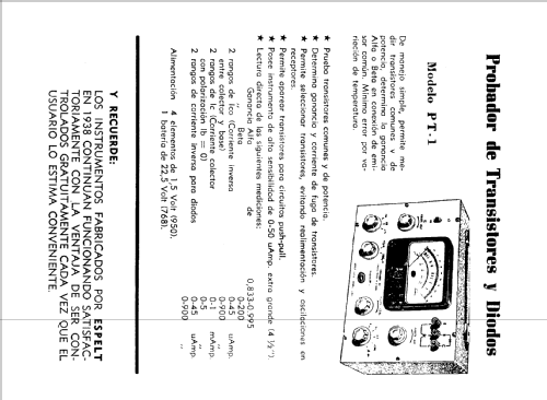 Probador de transistores y diodos PT-1; Espelt, Argentina (ID = 1243776) Equipment