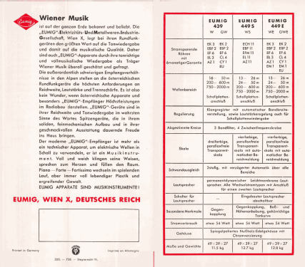 449WE Type 1939; Eumig, Elektrizitäts (ID = 2084555) Radio