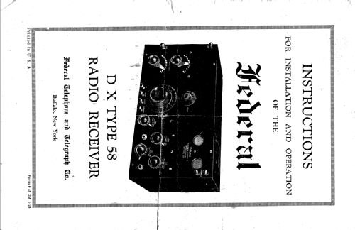D. X. Type 58 DX58; Federal Radio Corp. (ID = 377298) Radio