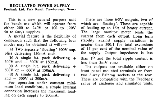 Regulated Power Supply ; Feedback Instruments (ID = 2879375) Equipment