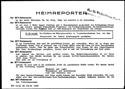 Heimreporter ; Fernmeldewerk (ID = 745665) Microphone/PU