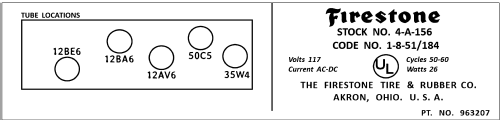 4-A-156 Code 1-8-51/184; Firestone Tire & (ID = 3027538) Radio