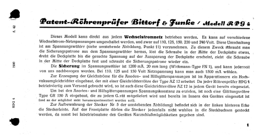 Röhrenprüfgerät RPG4/2 124-1415 A-2 Anforderz. Ln 25557; Funke, Max, Weida/Th (ID = 2609145) Ausrüstung