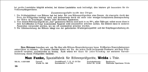 Röhrenprüfgerät RPG4/3 124-1415 A-3; Funke, Max, Weida/Th (ID = 57189) Equipment