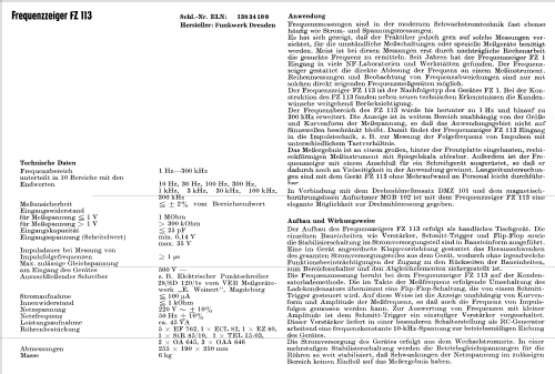 Frequenzzeiger FZ113 Typ 4311.7 F2; Funkwerk Dresden, (ID = 841085) Equipment