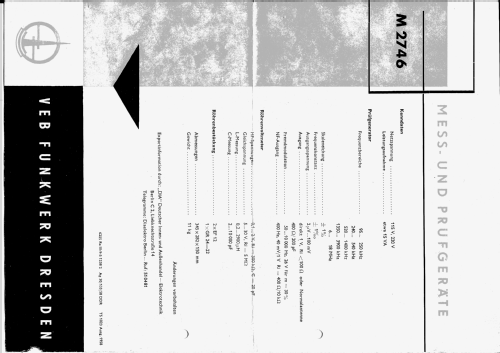 Prüfgenerator M2746; Funkwerk Dresden, (ID = 1136744) Ausrüstung