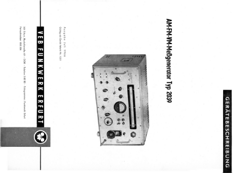 AM-FM-VM-Messgenerator 2039; Funkwerk Erfurt, VEB (ID = 1640535) Equipment