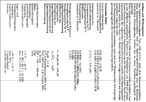 Induktivitätsmessgerät 1500; Funkwerk Erfurt, VEB (ID = 924931) Equipment