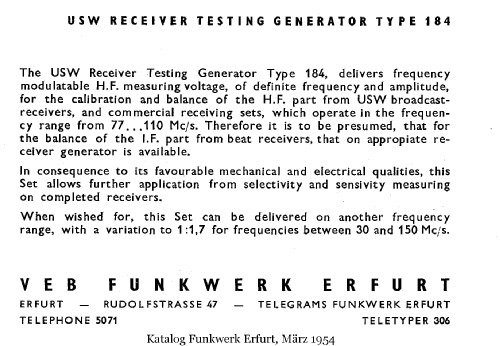 UKW-Empfänger Prüfgenerator Typ 184; Funkwerk Erfurt, VEB (ID = 1494962) Ausrüstung