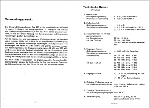 Universal-Röhrenvoltmeter 187; Funkwerk Erfurt, VEB (ID = 97262) Equipment