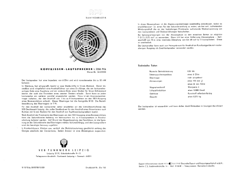 Kopfkissenlautsprecher L2256PKk; Funkwerk Leipzig, (ID = 1420968) Parleur