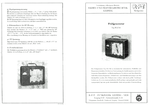 Prüfgenerator M2746; Funkwerk Leipzig, (ID = 233621) Equipment