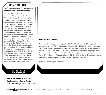 Ziphona HSV 920 HiFi; Funkwerk Zittau, VEB (ID = 2046012) Ampl/Mixer