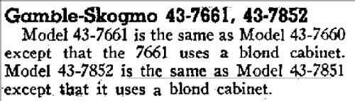 43-7852 ; Gamble-Skogmo, Inc.; (ID = 364356) Radio