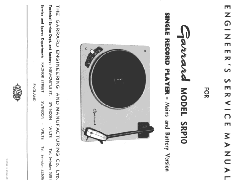 Single Record Player Deck SRP10; Garrard Eng. & Mfg. (ID = 2589627) Ton-Bild