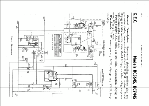 VHF/FM Radio Receiver BC5645; GEC, General (ID = 562301) Radio