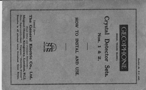 Gecophone Crystal Detector Set No.1 BC1001 or No. 1; GEC, General (ID = 1755386) Galène