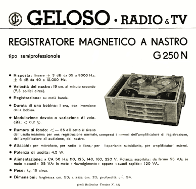 Registratore A Nastro G250-N; Geloso SA; Milano (ID = 2513612) R-Player