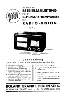 Radio-Union Typ 1 RU1W; Gemeinschaftserzeugn (ID = 2891293) Radio