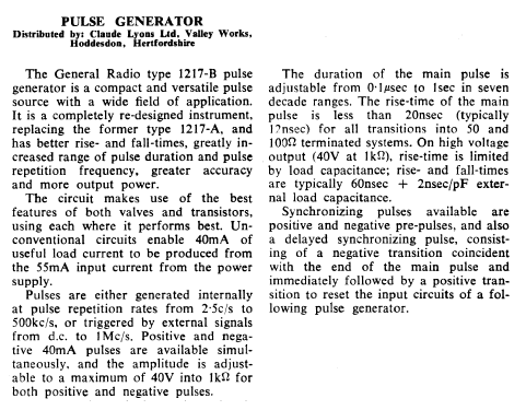 Pulse Generator 1217-B; General Radio (ID = 2761082) Equipment