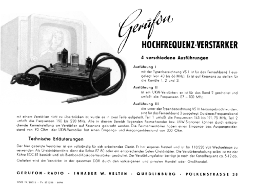 Fernseh-Antennenverstärker VS 3 ; Gerufon-Radio Walter (ID = 1844509) RF-Ampl.
