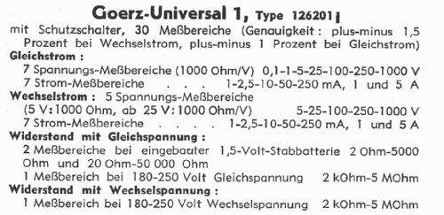 Universal 1 T.126201; Goerz Electro Ges.m. (ID = 995024) Equipment