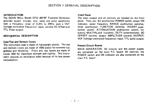 Function Generator GFG-8015F; Good Will (ID = 1784450) Equipment