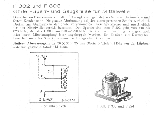 Sperr- und Saugkreis für Mittelwelle F302; Görler, J. K.; (ID = 1247453) mod-past25