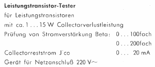 Leistungstransistor-Tester ; Gossen, P., & Co. KG (ID = 2514440) Equipment