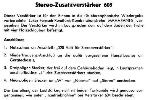 Stereo-Zusatzverstärker 605; Graetz, Altena (ID = 49075) Ampl/Mixer