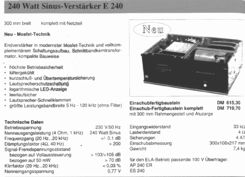 240 Watt Sinus - Verstärker E 240; FG Elektronik, Franz (ID = 1684151) Ampl/Mixer