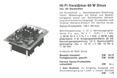 60 Watt Sinus - Endstufe ; FG Elektronik, Franz (ID = 1682081) Ampl/Mixer