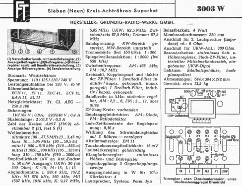 3003W; Grundig Radio- (ID = 1148276) Radio