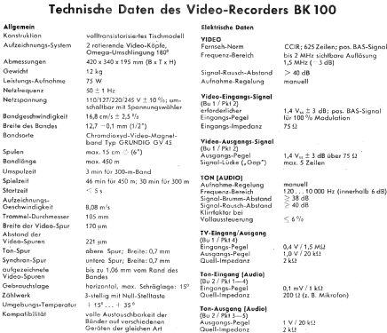 Video Recorder BK-100; Grundig Radio- (ID = 760764) Reg-Riprod