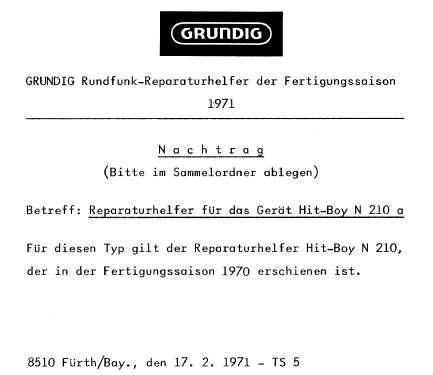 Hit-Boy N210a; Grundig Radio- (ID = 2108477) Radio