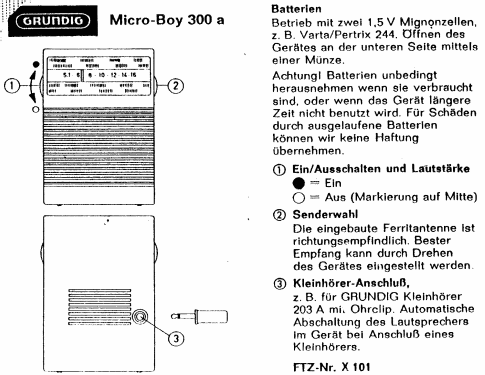 Micro-Boy 300a; Grundig Radio- (ID = 237637) Radio