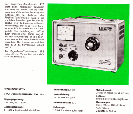 Regel-Trenn-Transformator RT5; Grundig Radio- (ID = 2366756) Equipment