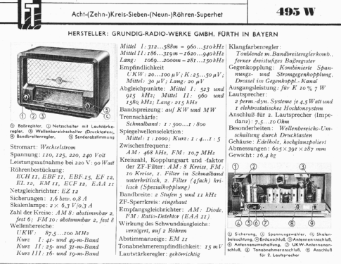 Spitzen-Super UKW 495W; Grundig Radio- (ID = 1244056) Radio