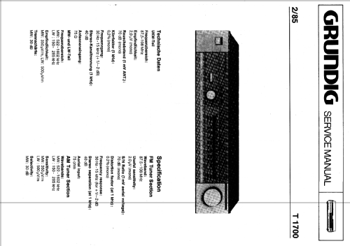 Tuner T 1700; Grundig Radio- (ID = 469162) Radio