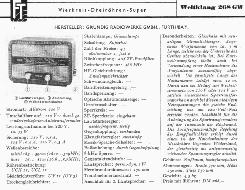 Weltklang 268GW; Grundig Radio- (ID = 1265229) Radio