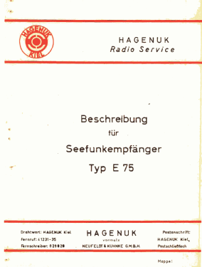 Seefunk Empfänger E75; Hagenuk N&K, (ID = 2725418) Commercial Re