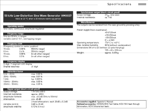 Sinus-Generator HM8037; HAMEG GmbH, (ID = 1117973) Equipment